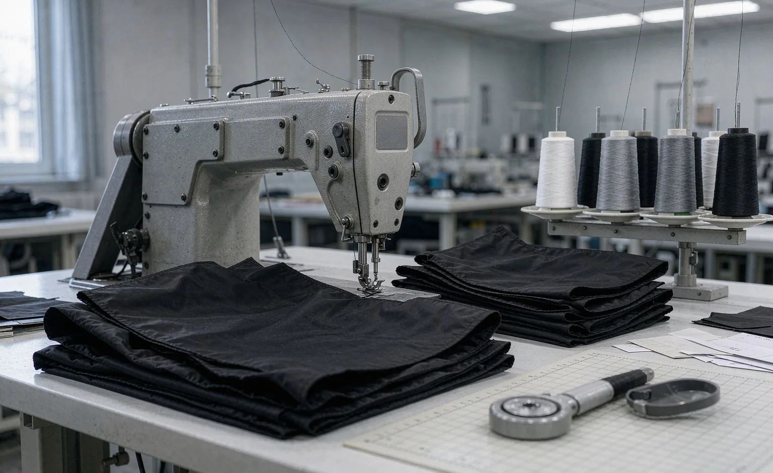 Sewing workstation with backpack panels