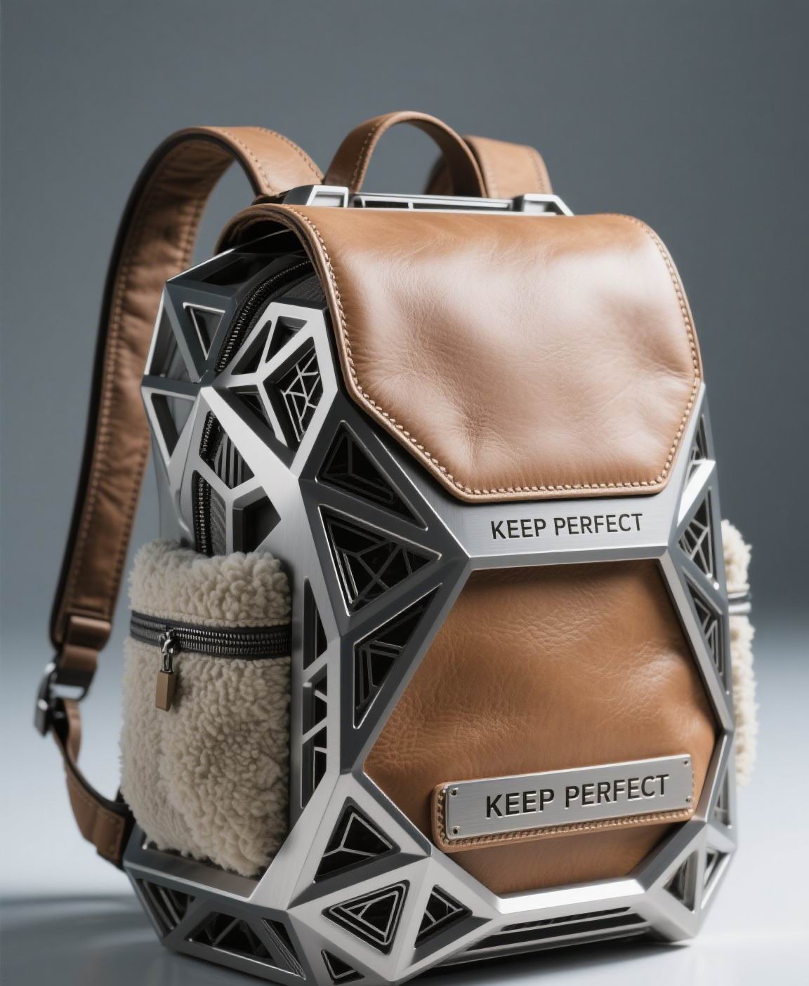 Tan leather and technical-fabric hybrid modular backpack