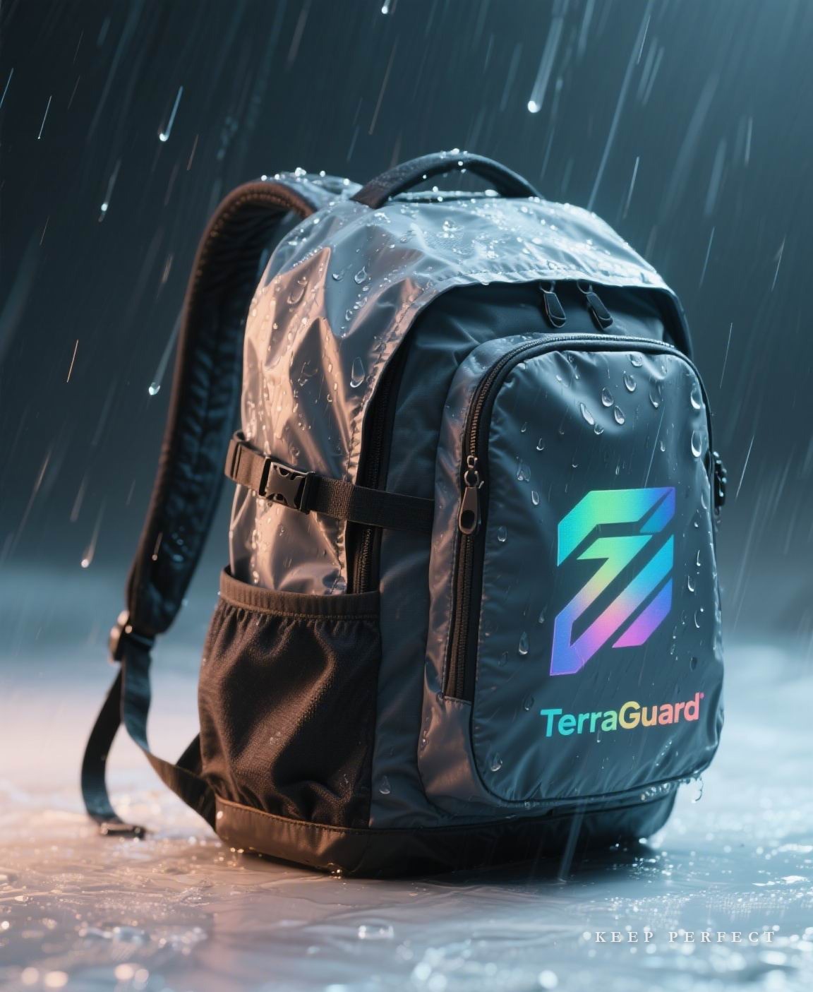 Water-resistant modular backpack with a TPU-coated shell in the rain