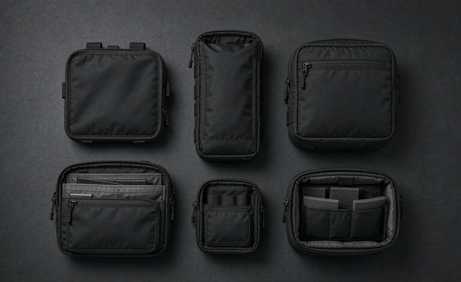 Six detachable backpack modules arranged in a grid