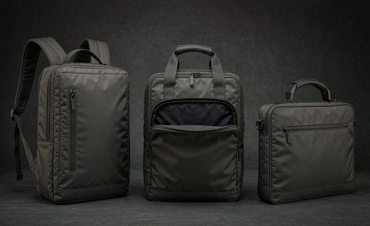 Convertible backpack shown in carried and duffel configurations