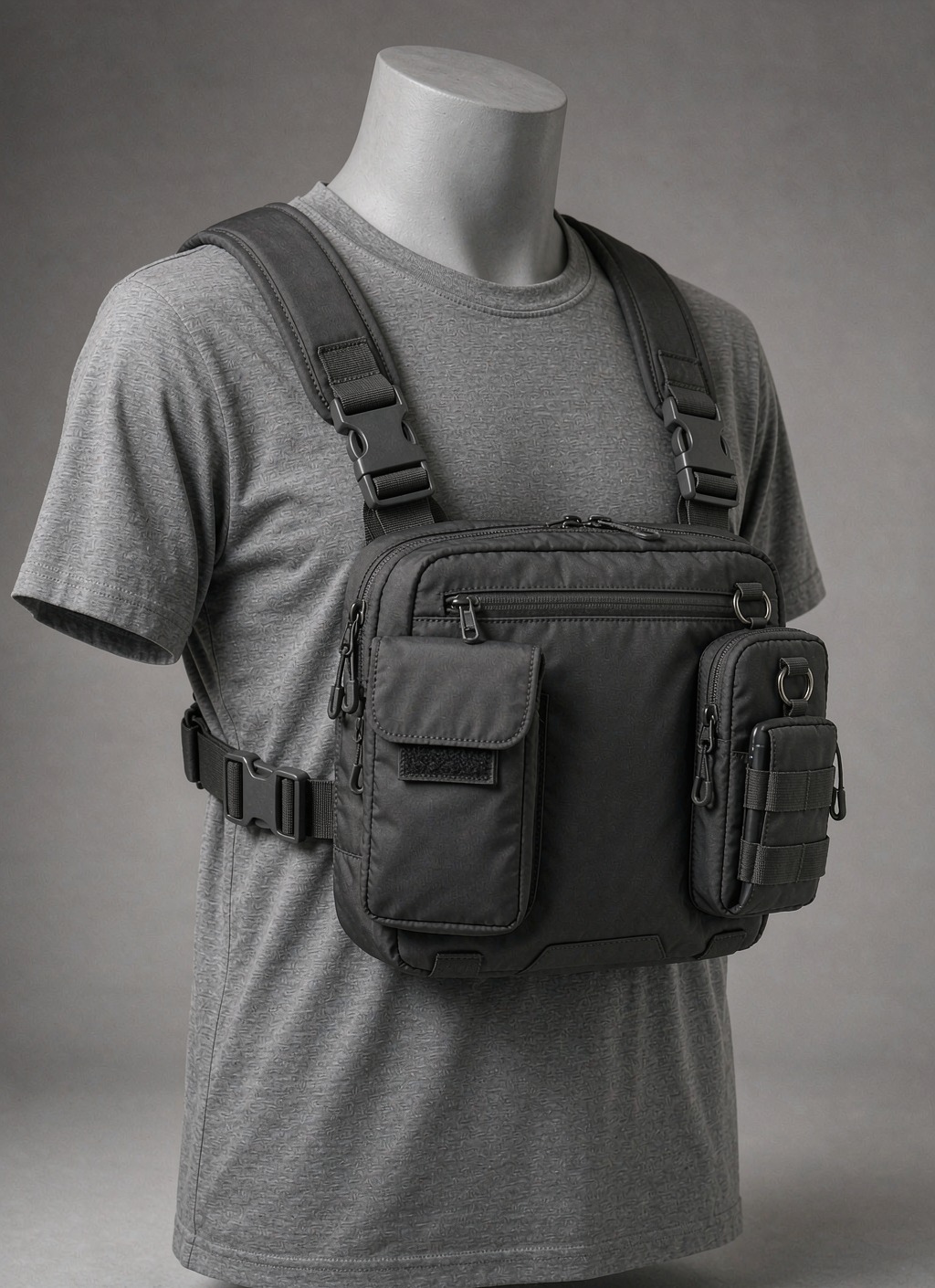 Civilian crossbody chest bag with two small detachable utility pouches