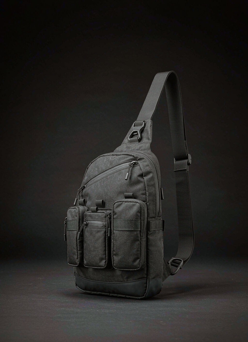 Compact modular EDC sling pack with three small detachable pouches